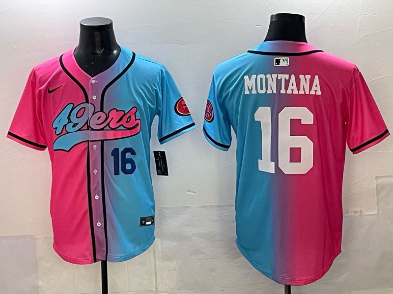 Men 2025 San Francisco 49ers #16 Montana Pink Blue Nike Limited NFL Jersey 04->new york giants->NFL Jersey